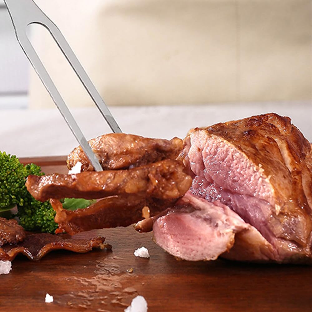 2 Piezas Tenedor para Carne, Tenedor Trinchador en Acero Inoxidable, Mango de Madera, Cuchillo Carnicero para Deshuesar, Tenedor para Trinchar, Tenedor de Parrilla Barbacoa (33.3cm/38.2cm)