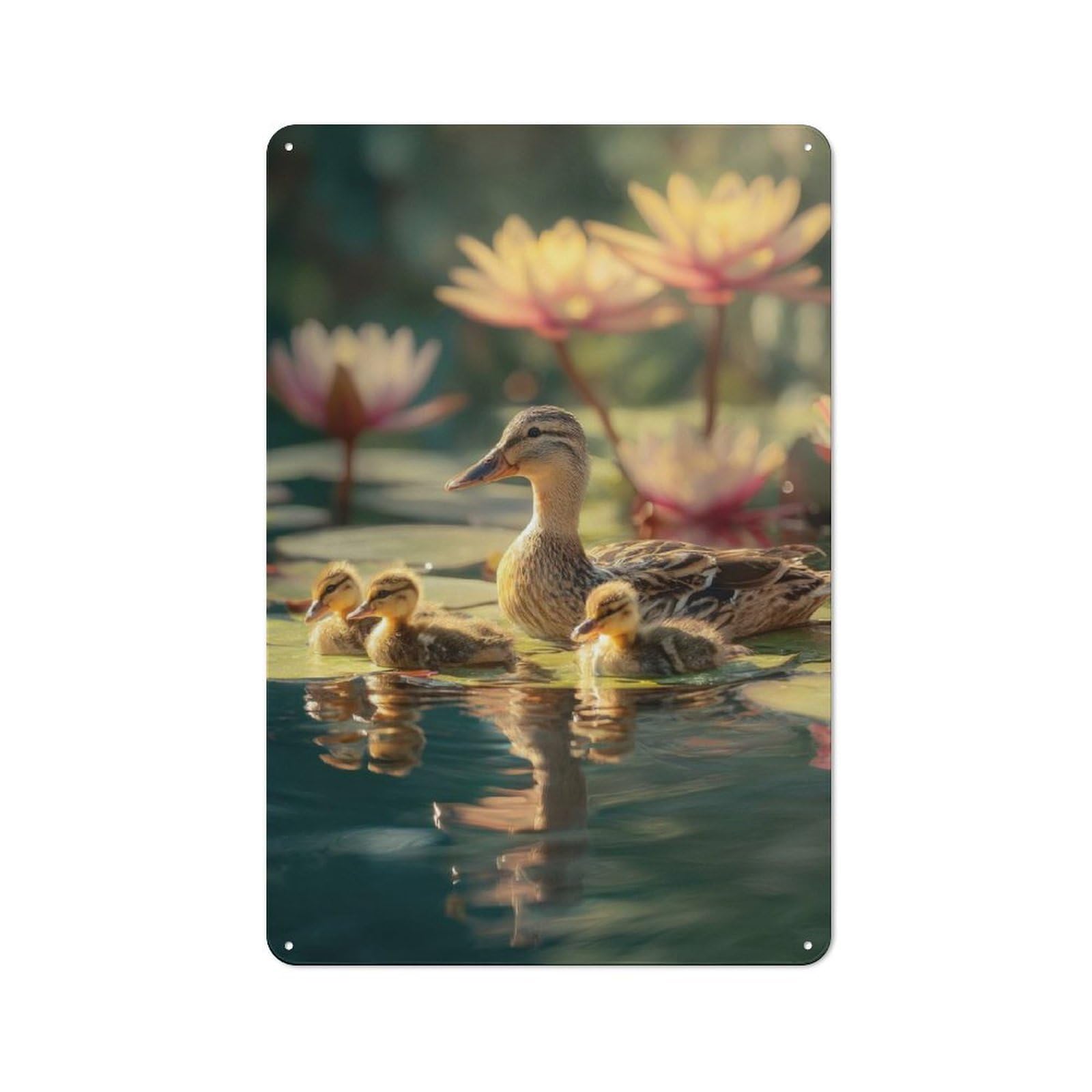 Retro Duck And Ducklings in Lily Pond Metal Sign 30x20cm, Home Bar Decor for Pub, Home Bar, Shed Or Man Cave, for Relaxed Wall Styling
