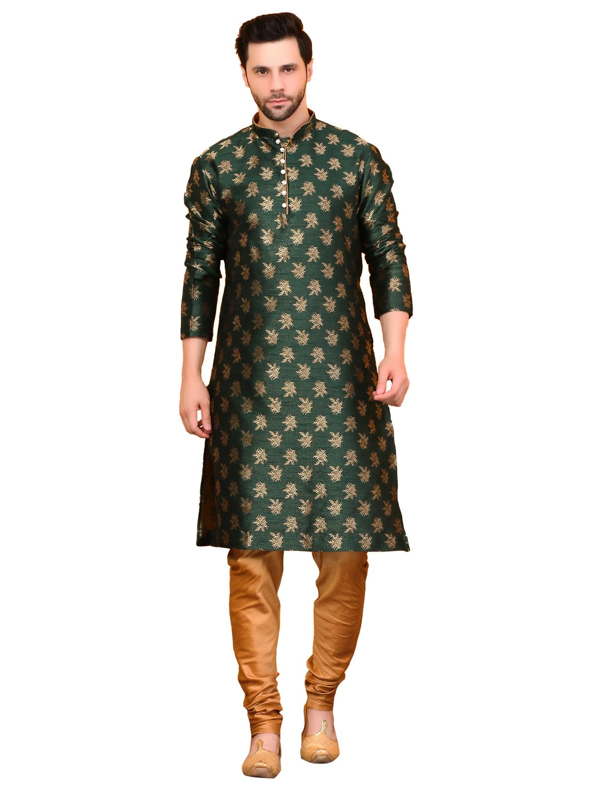 over crowd Men Ethnic Gold Leaves 100% pure Jacquard Kurta & Churidarar Pajama special for Lohri & New Year, In Panjabi Style-picture-51