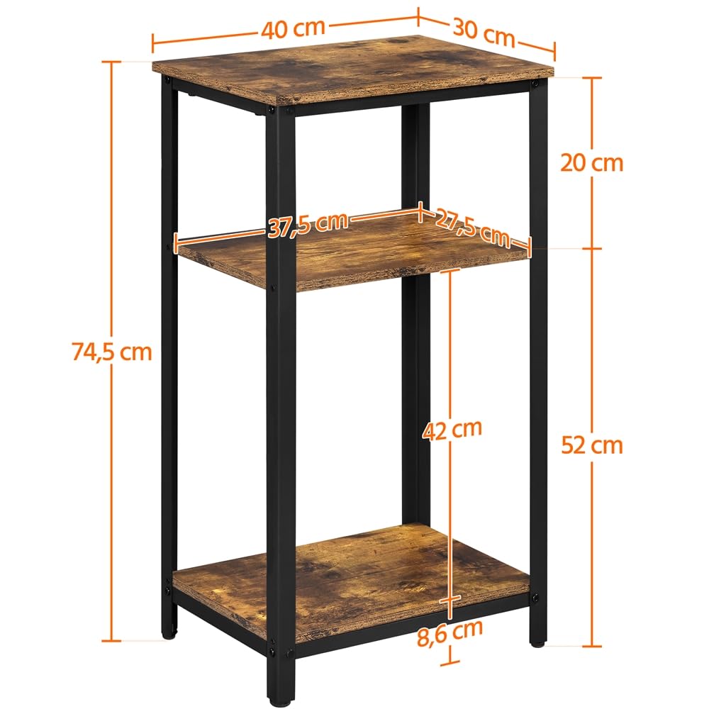 Yaheetech 1pcs Mesa Auxiliar de 3 Niveles Mesita Auxiliar Alta 40x30x74,5 cm Mesitas de Noche de Estilo Industrial para Dormitorio Salon Cocina Sofa