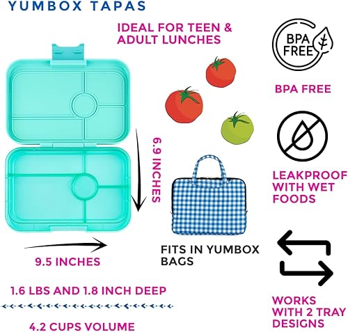 Miniatura 2 de Yumbox Lonchera Bento de tapas a prueba de fugas, contenedor Bento de 5 compartimentos para adultos y niños tamaño grande de 9.5 x 6.9 x 1.8