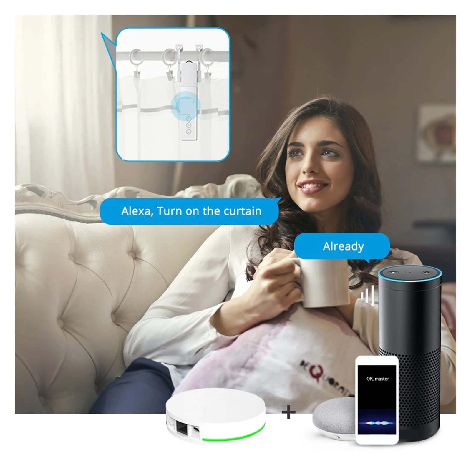Inteligentna zasłona Tuya Zigbee inteligentny sterownik kurtyny Robot do rzymskiego pręta I wpisuję zasłony śledź inteligentne życie Alexa Home Control (Color : One Set)