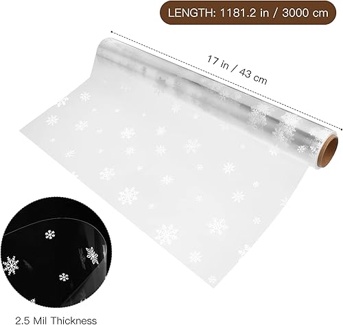 Miniatura 4 de Toyvian Rollo de envoltura de celofán transparente: ancho 16.9 pulgadas de largo 98.4 pies | 2.5 mil de grosor de copo de nieve de Navidad rollo de