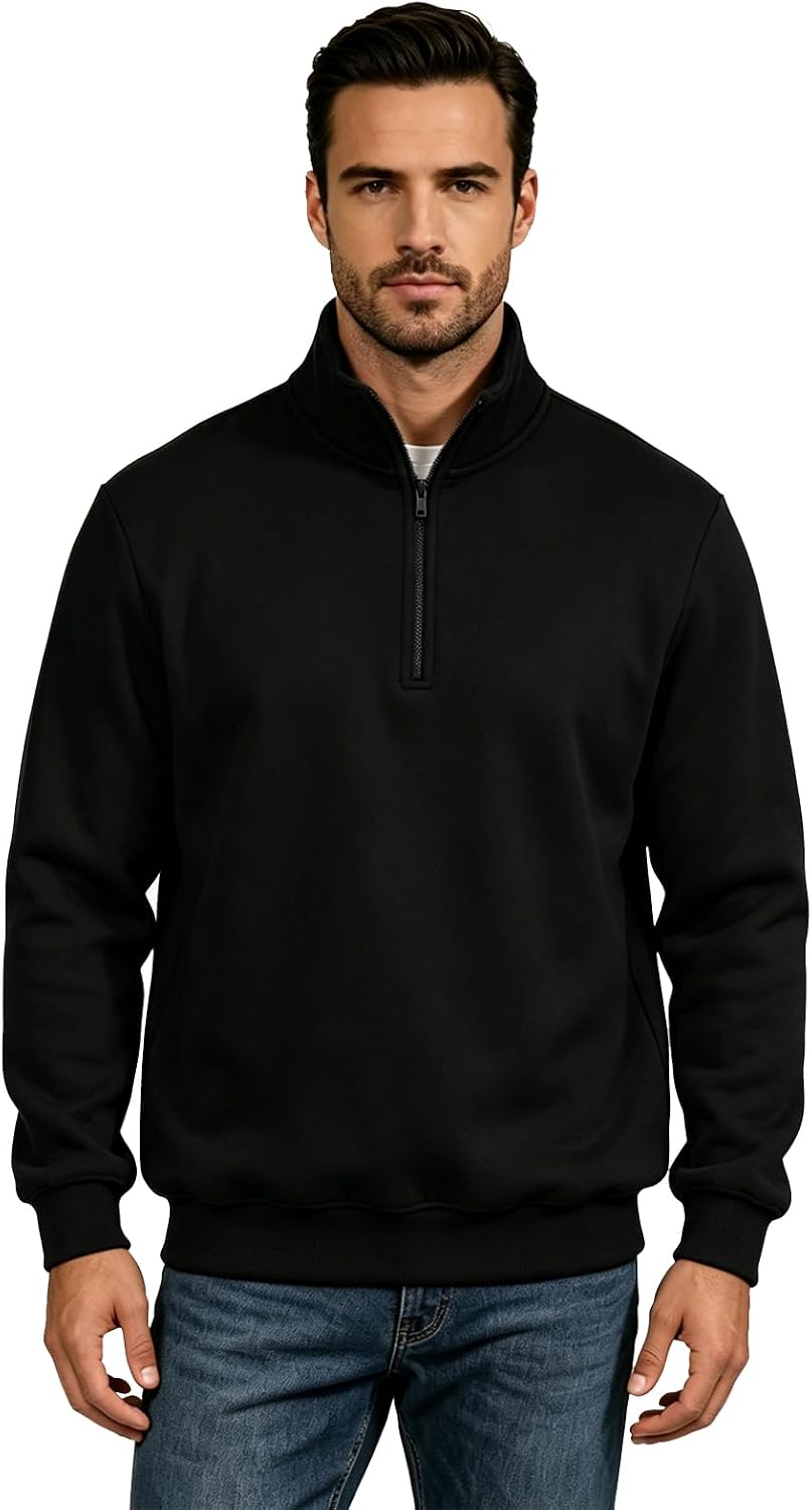 TUVEKE Men's Quarter Zip Pullover Fleece Mock Neck Sweatshirt Long Sleeve Midweight Mens Half Zip Sweater with Seam Pockets