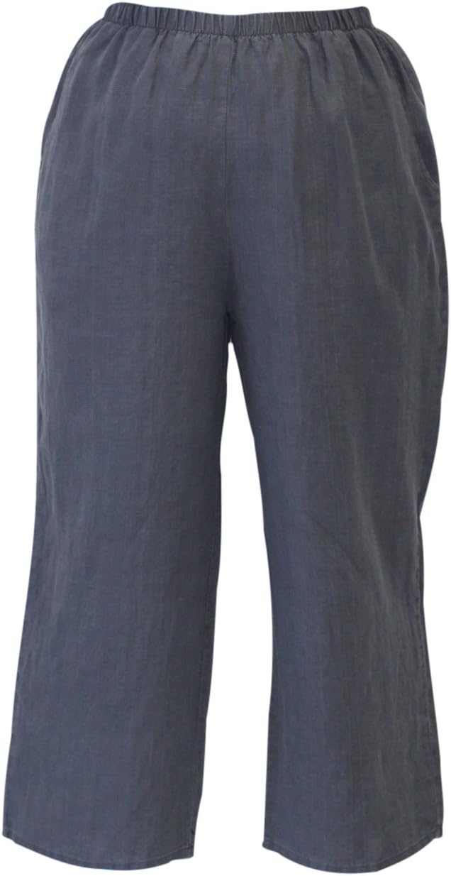 Flax Women's Lightweight Caviar Washed Wide Leg Linen Floods Pant