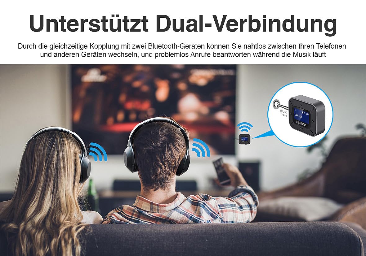 auvisio adattatore audio Bluetooth: Set da 4 pezzi 2in1- Trasmettitore e ricevitore audio, Bluetooth 5.3, Display (per aereo, trasmettitore,)