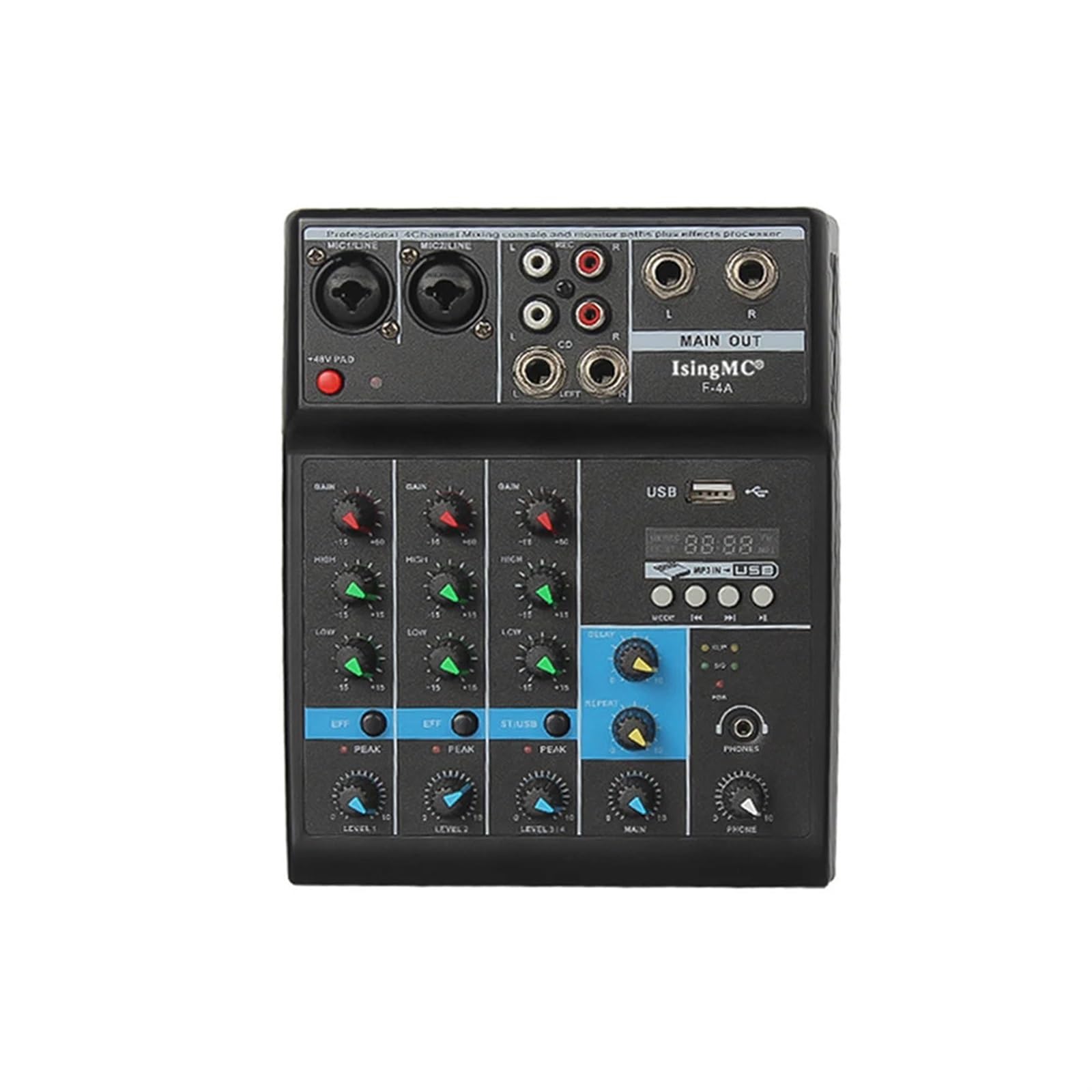 Kontroler DJ-ski, Konsola miksowania dźwięku Interfejs USB Wejście miksera audio F-4A Bezprzewodowy 4-kanałowy monitor zasilania Phantom do komputera
