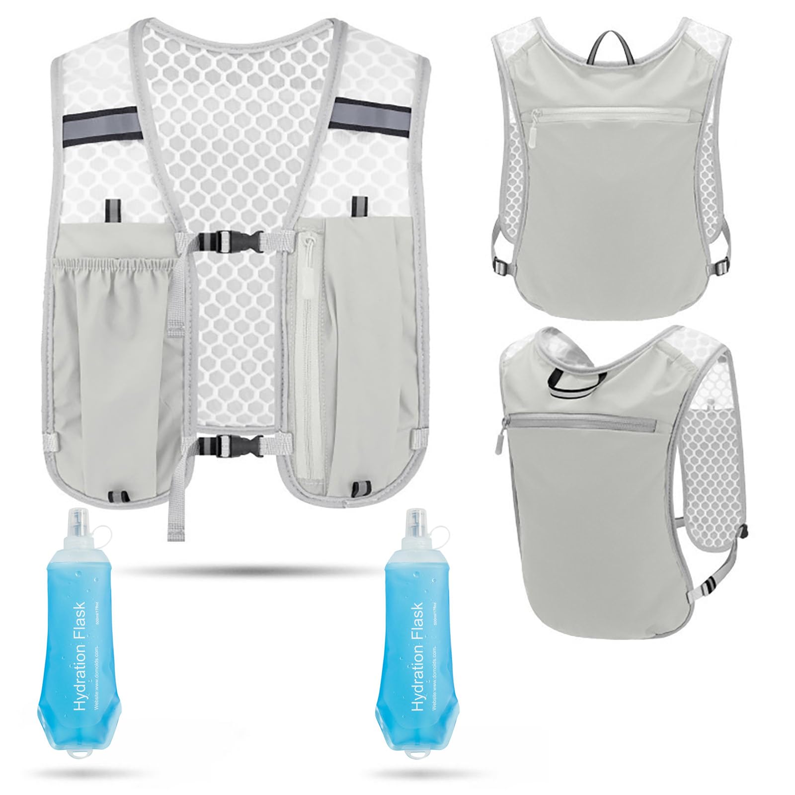 Ultraleichte Laufweste Herren & Damen mit 500ml Trinkflasche, Trinkweste für Laufen und Joggen, Kompakter Laufrucksack