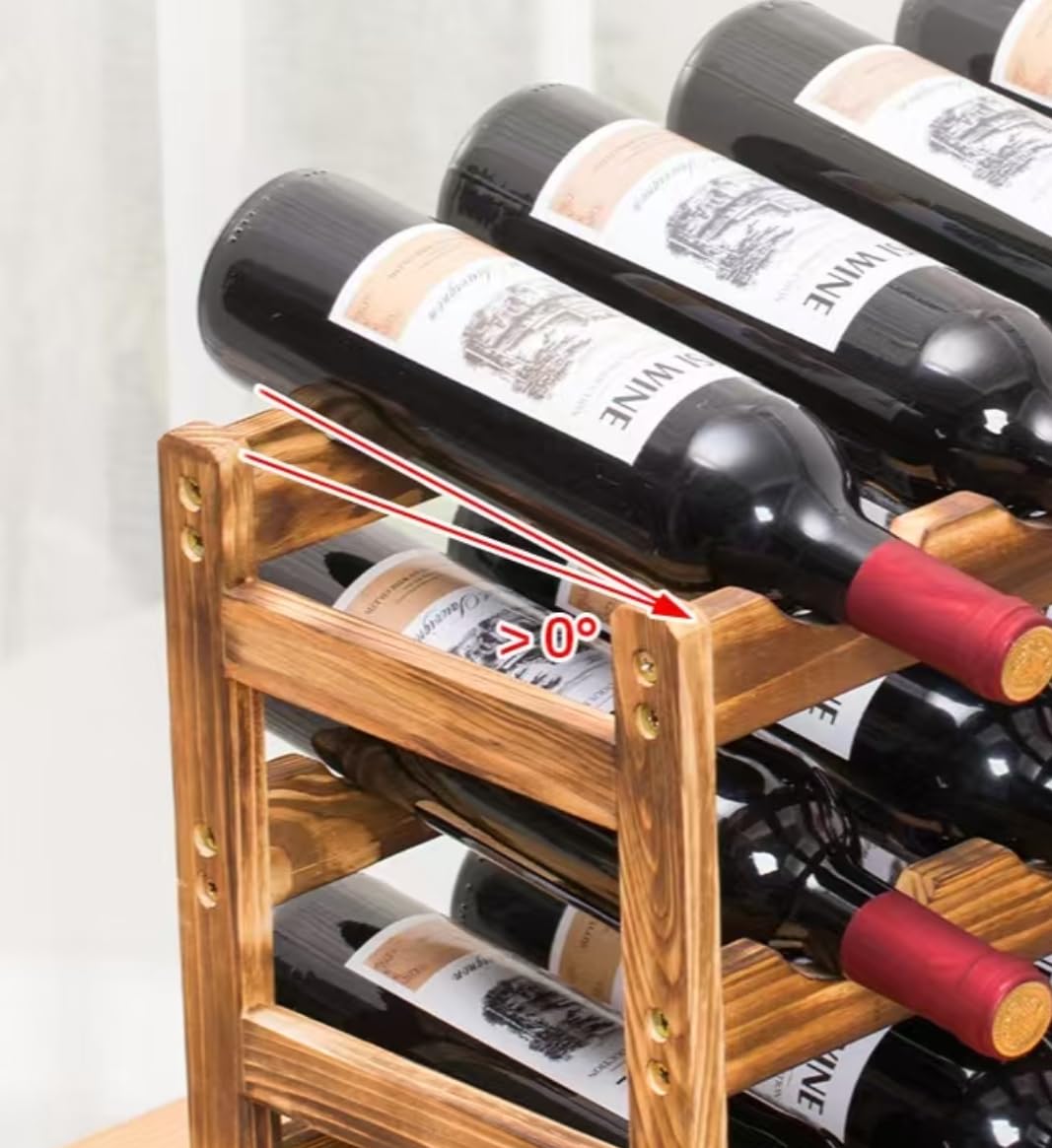 Botellero de bambú para 6 botellas, 2 niveles, fácil de montar, ahorra espacio para los amantes del vino, organizador de vino de cocina (madera natural)