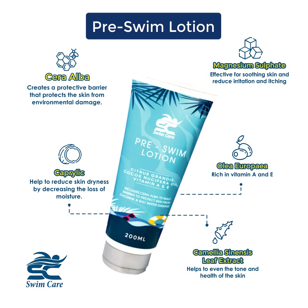SWIMCARE Pre Swim Body Lotion 200ml - Apply Before Swimming - Protects Swimmers