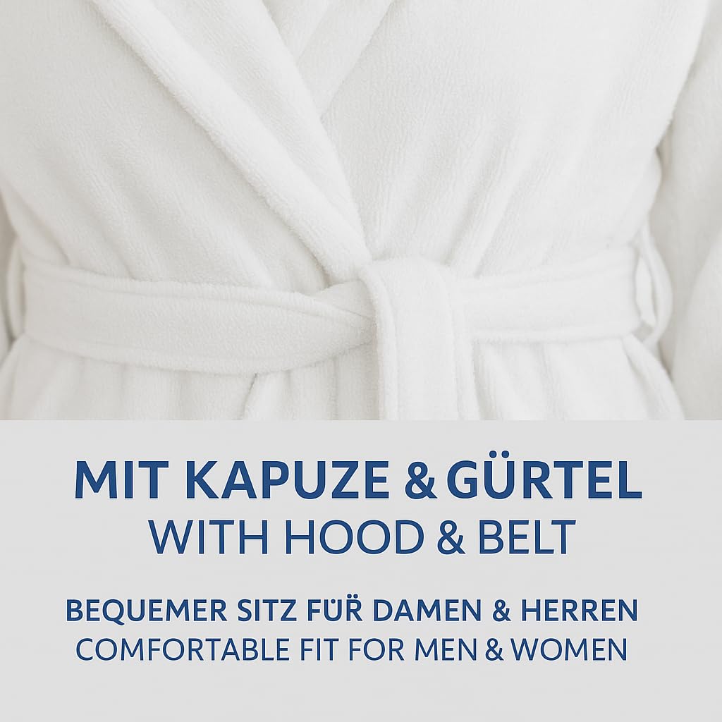 RUND Baumwolle Bademantel mit Kapuze für Herren und Damen - Saunabademantel - langer Bademantel - Saunamantel - TEDDY