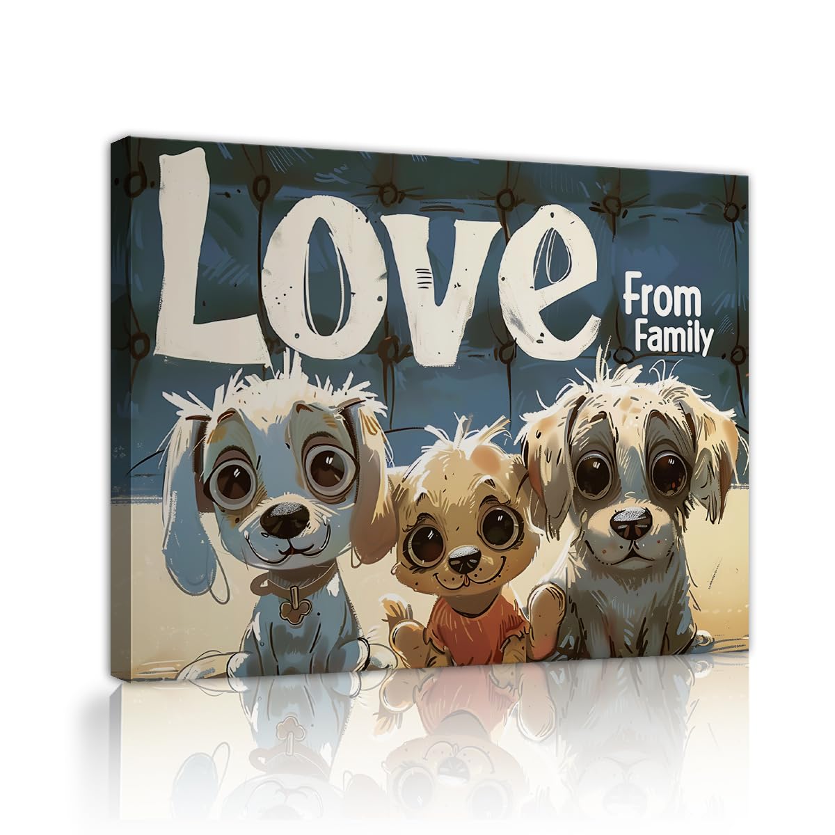 YUNART Cute Pets Wall Art Pictures Nursery Canvas Wall Art Decor Puppies Family Portrait Print Poster for Room Nursery Wall Decor 45x60cm Innerframe
