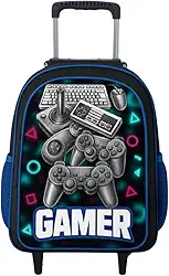 Mochila Rodinha Masculina Escolar Infantil Menino Reforçada Grande (Gamer)