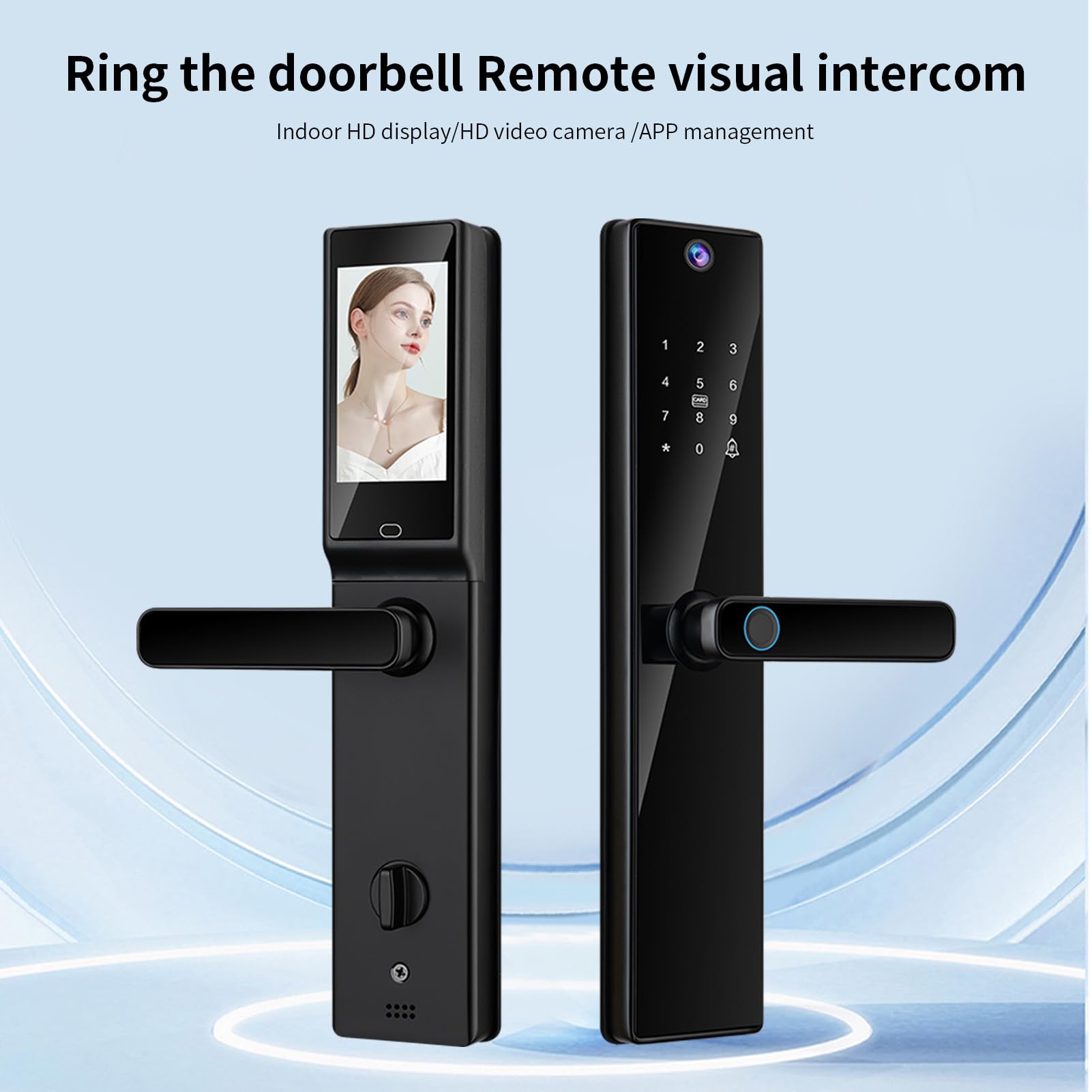 Smart Lock con Fotocamera Schermo da 4,5 Pollici BT Serratura Senza Chiave per Porta APP Impronta Digitale Password Card Chiave Meccanica Sblocco Serratura per Porta di Spessore