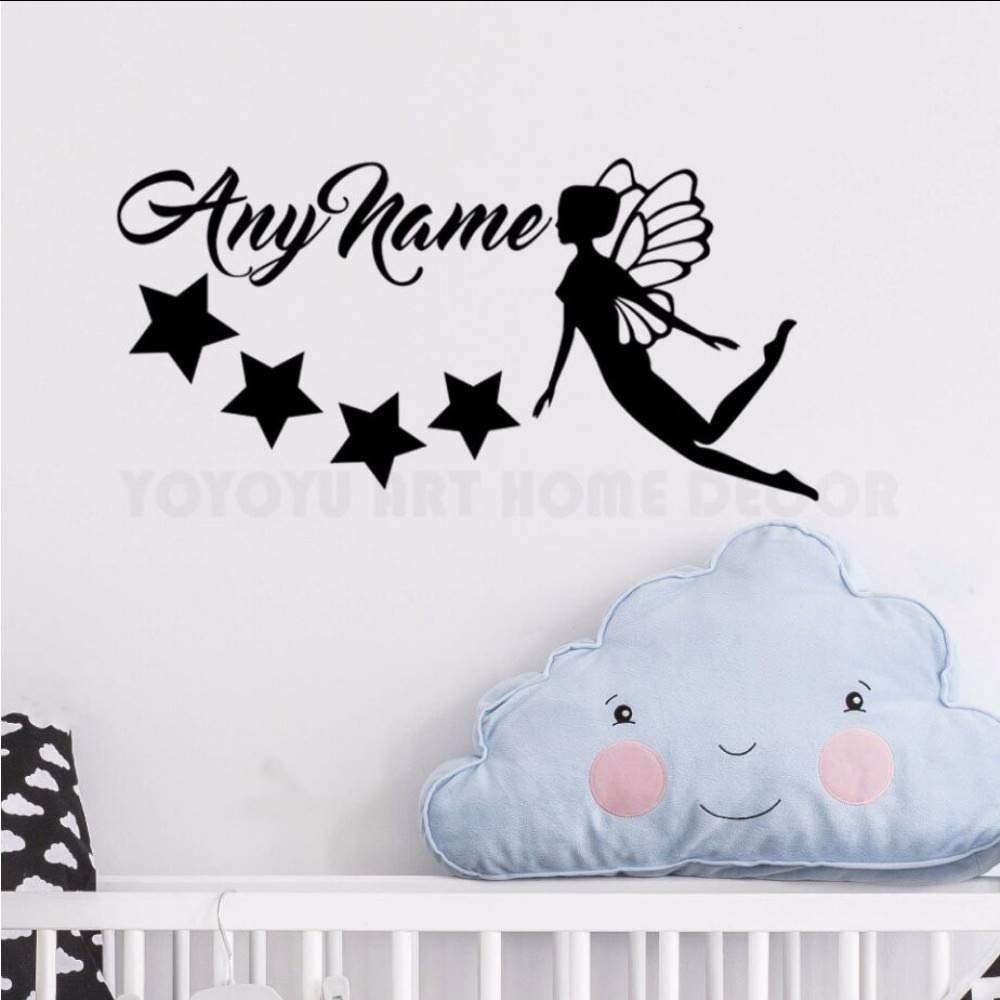 jukunlun Personalized Name Fairy Stars Wall Sticker Any Name Customade Girls Bedroom Wall Decor Decals Art Vinyl Mural for Nursery 57X30Cm