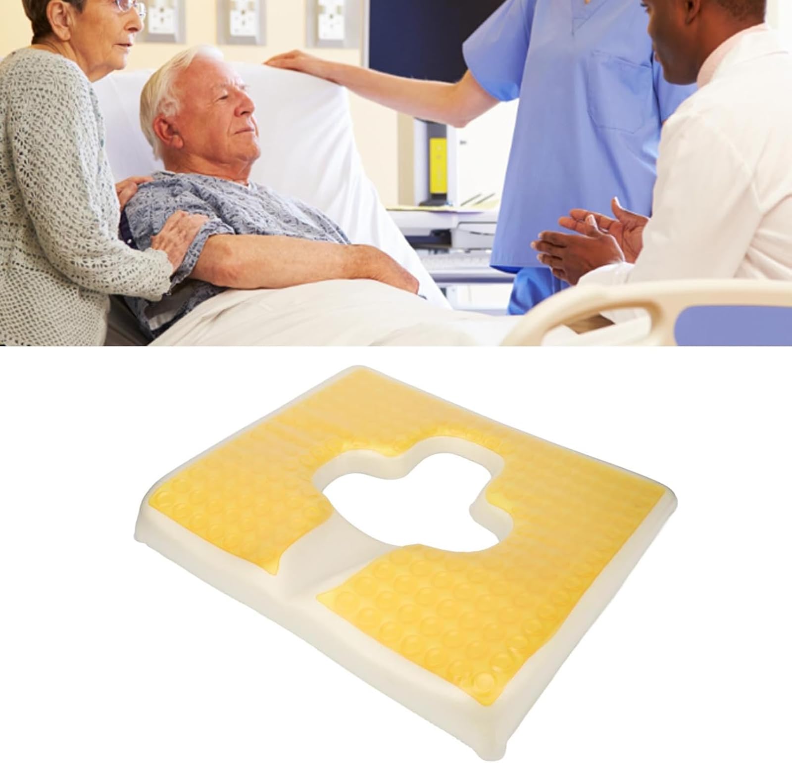 Cojín Antiescaras, Cojines para El Trasero, Almohada para El Coxis con Apertura En Forma De T, para Personas Mayores, Postrados En Cama, Discapacitados, Amarillo