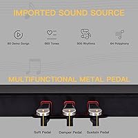 Vista 4 de Teclado digital con 88 teclas con peso, piano eléctrico vertical con 3 pedales, teclado multifuncional para principiantes (sin banco, color negro)