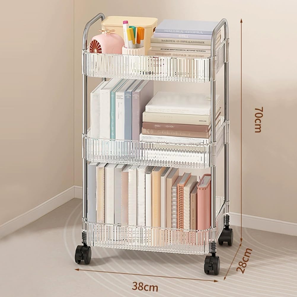 Carrito de almacenamiento acrílico de 3 niveles con ruedas de bloqueo y asa, estantes rodantes versátiles para baño, cocina y dormitorio, estante de utilidad que ahorra espacio