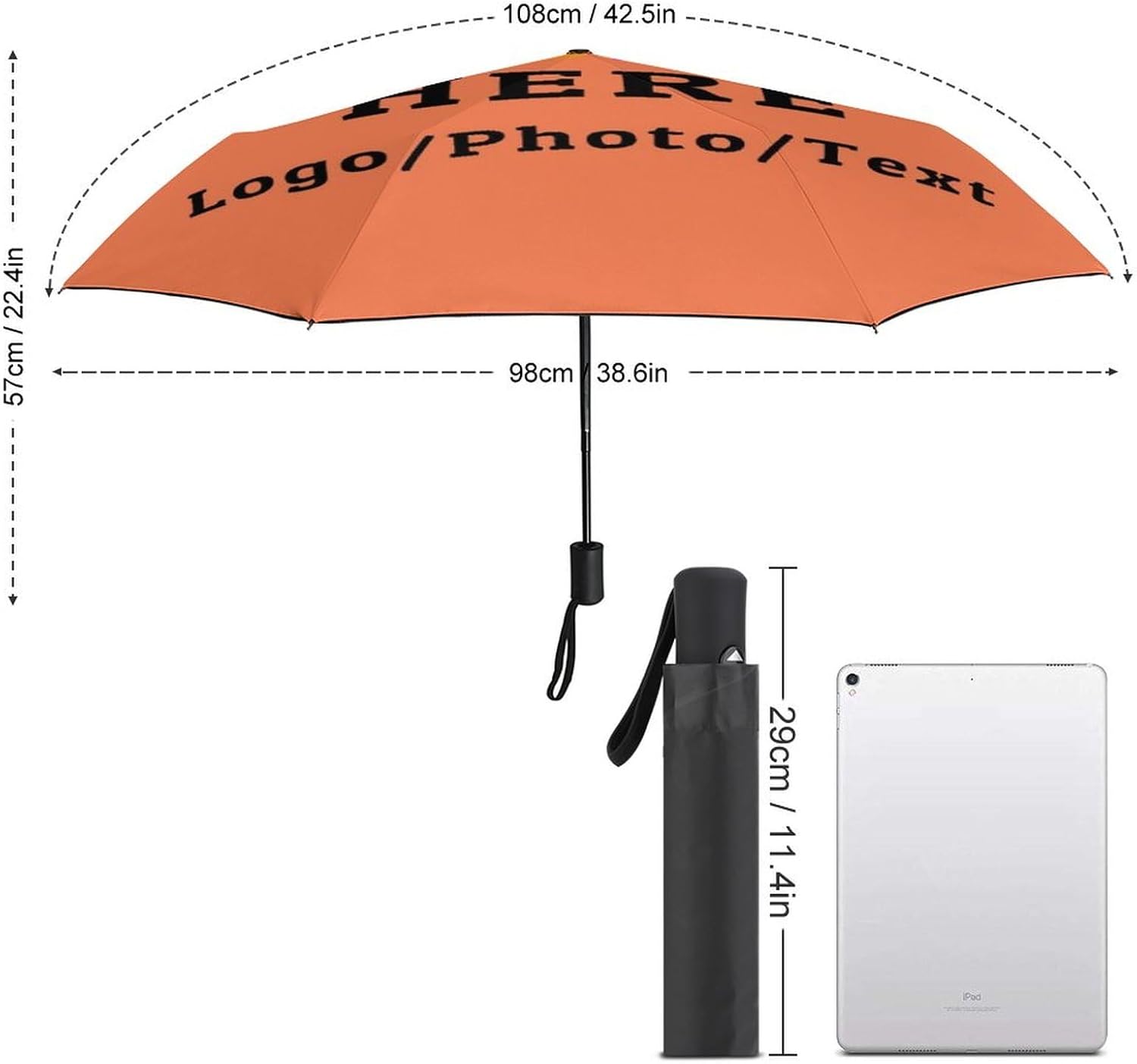 Custom Umbrellas with Logo Photo Text, Personalized Folding Portable Windproof Umbrella for Rain Sun Funny Graduate Congratulation Travel Gifts