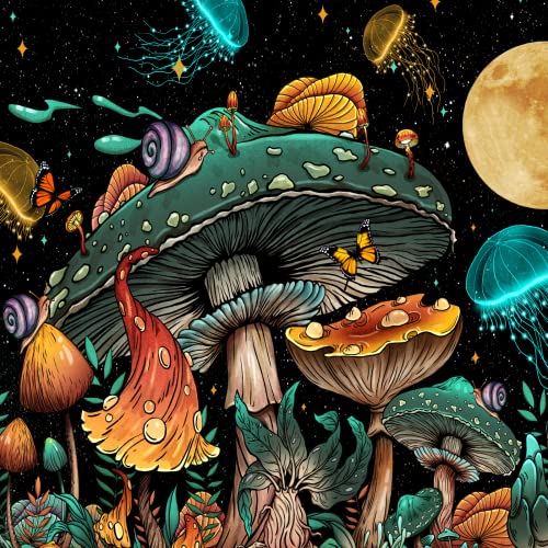 Iagm Trippy Mushroom Tapestry Moon And Stars Tapestry Snail Tapestry Fantasy Plants And Leaves Tapestry Wall Hanging With Hd Prints,Lightweight,Soft,No-Fading For Bedroom Living Room Dorm 60X51In #TOP1
