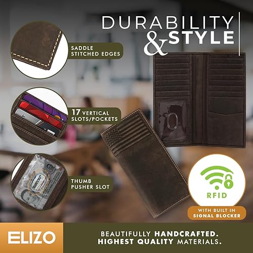 Miniatura 3 de ELIZO Leather Long Wallet for Men Western Wallet Rodeo Mens Wallet Flat Bifold Wallets for Men Biker Billfold Wallet for Men Cowboy Wallet RFID