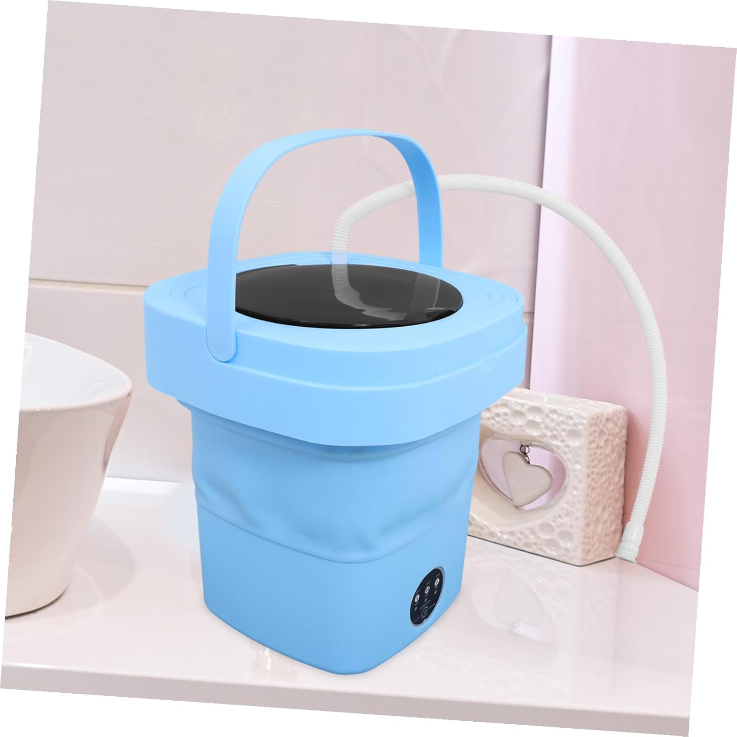 DOITOOL Portable Mini Washing Machine Foldable Design Capacity with Drainage Basket and US Plug Compact Laundry Cleaner for Dorms Apartments Travel Small Clothes