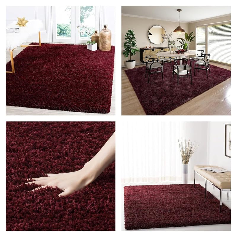 Image of FIASCO Polyester Shaggy Bedside Runner, Soft Indoor Modern Shaggy, Soft Rugs for- Living Room, Dinning Room, Office, Bedroom & Hallway Carpet Rugs Size 5X7 Meroon