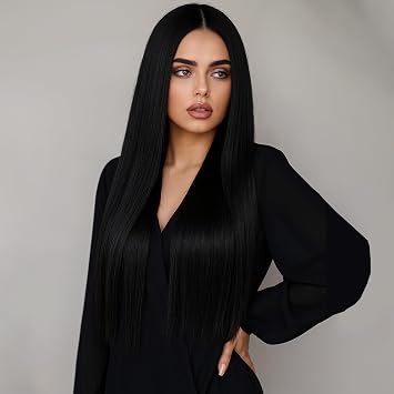 Long Straight Wig Black Heat Resistant Fiber Synthetic Straight Hair and Hair net for Halloween, Party, Cosplay, Anime, Carnival Fancy Dress Accessories