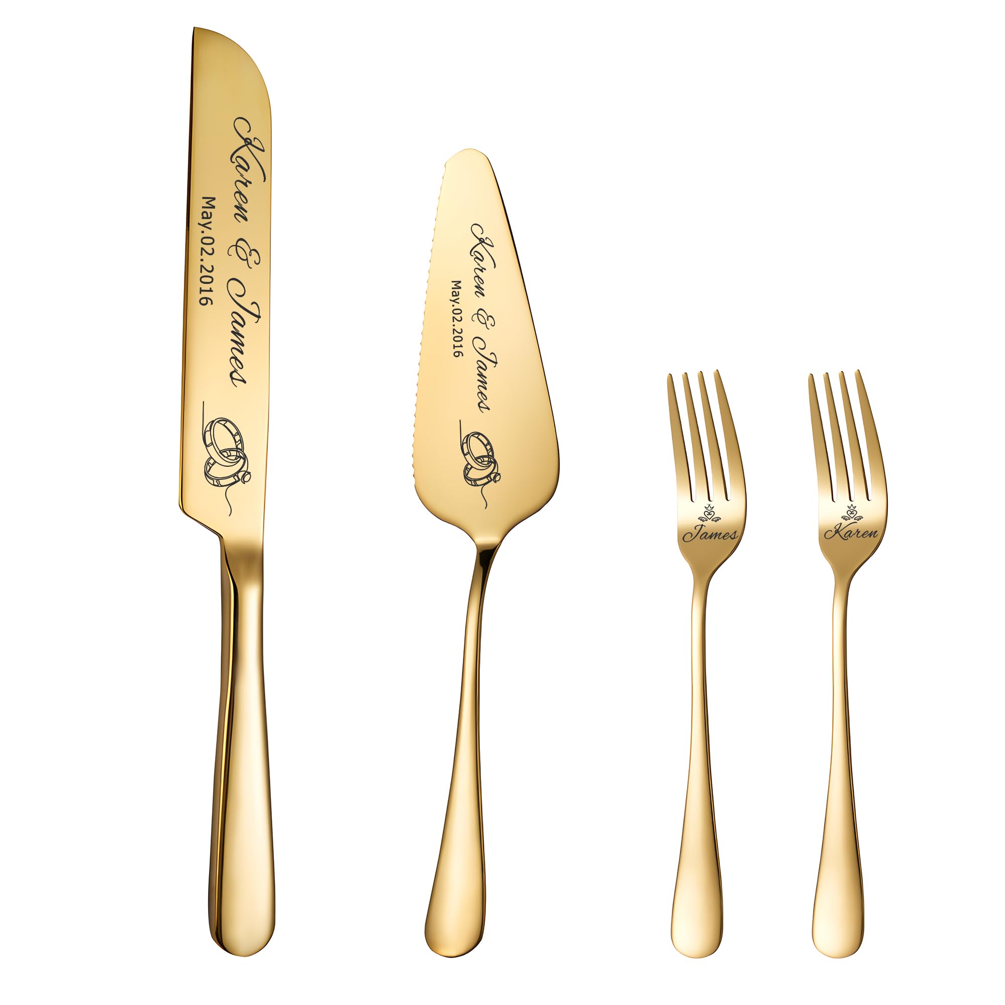 EDSG Personalized Wedding Cake Knife and Server Set Wedding Gifts Custom Cake Cutting Set for Wedding Personalized Gold Cake Knife and Server Set Wedding Cutting Cake Set (Design 1)