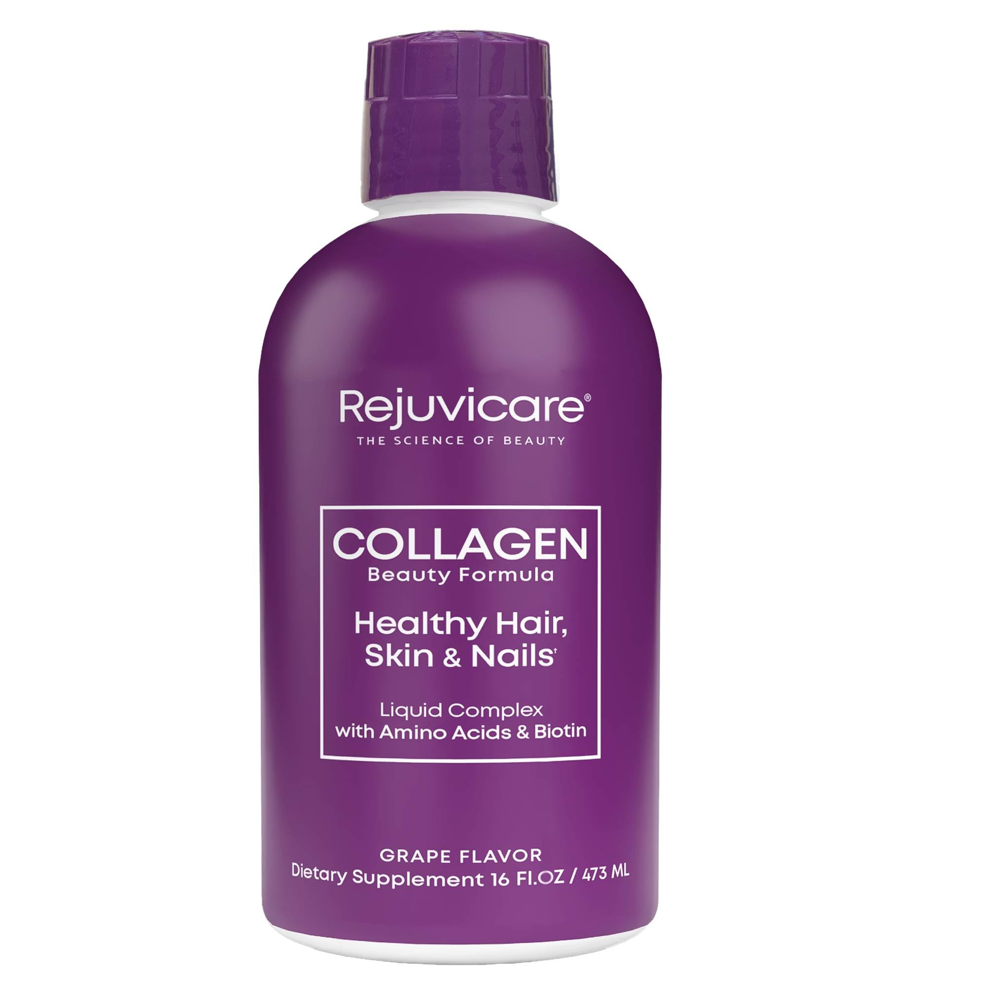 Liquid Collagen Beauty Formula with Amino Acids, Protein and Biotin, Delicious Grape Flavor, Purple 16 oz ,32 servings