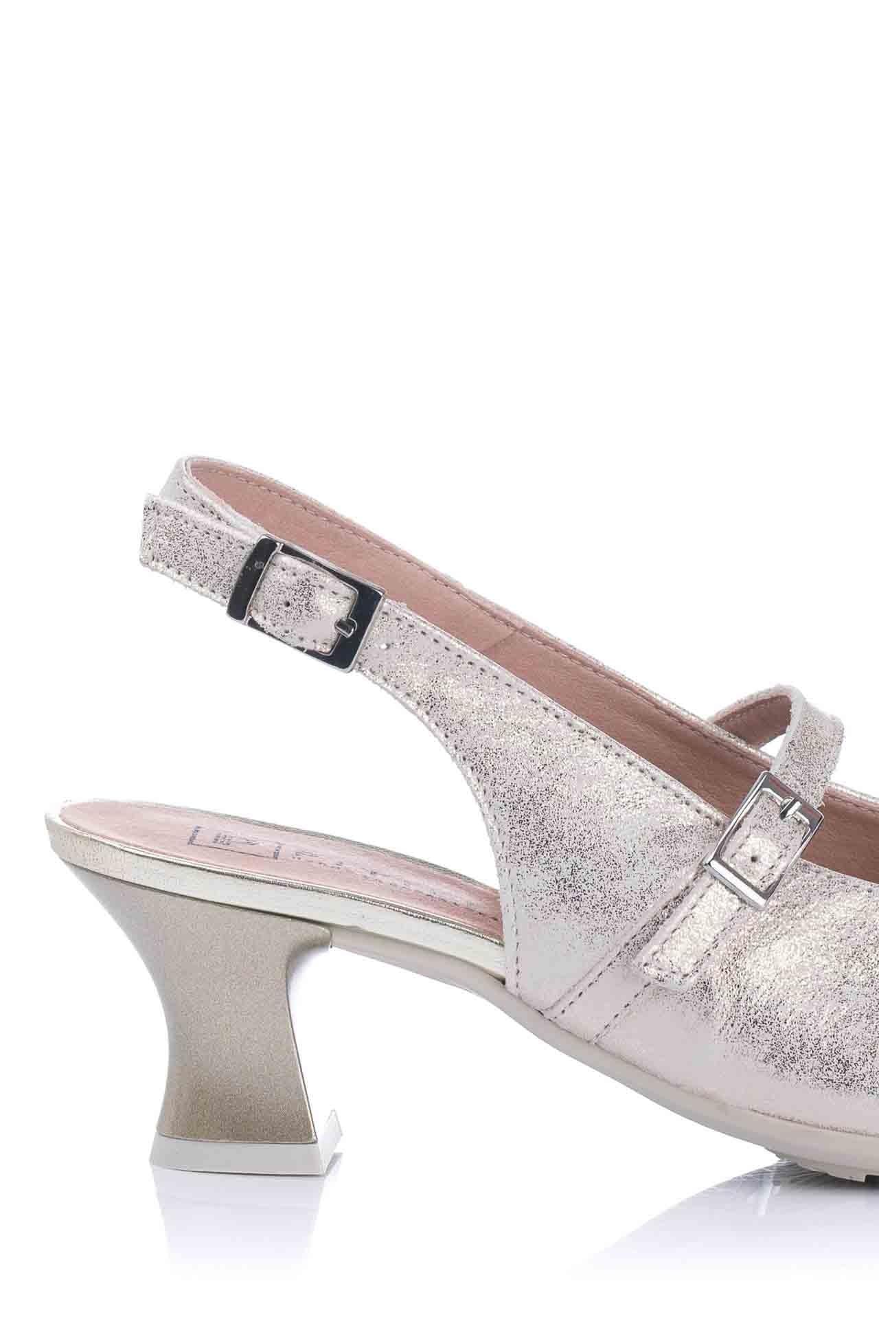 PITILLOS - Zapato de Piel con tacón,Destalonado,Hebilla en el Tobillo,clásico,Liso,salón,Punta Fina,Brillo para: Mujer