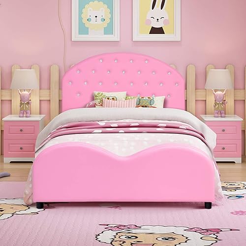 Miniatura 3 de Costzon Armazones de Cama Individual para Niños, Plataforma de Cama Individual Tapizada de Madera con Soporte de Listones, Cabecera y Pie de Cama