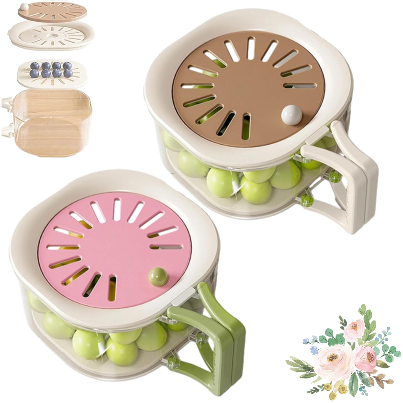 Berry Washing Bowl with Colander, Fridge Fruit Storage Container，2pcs-d
