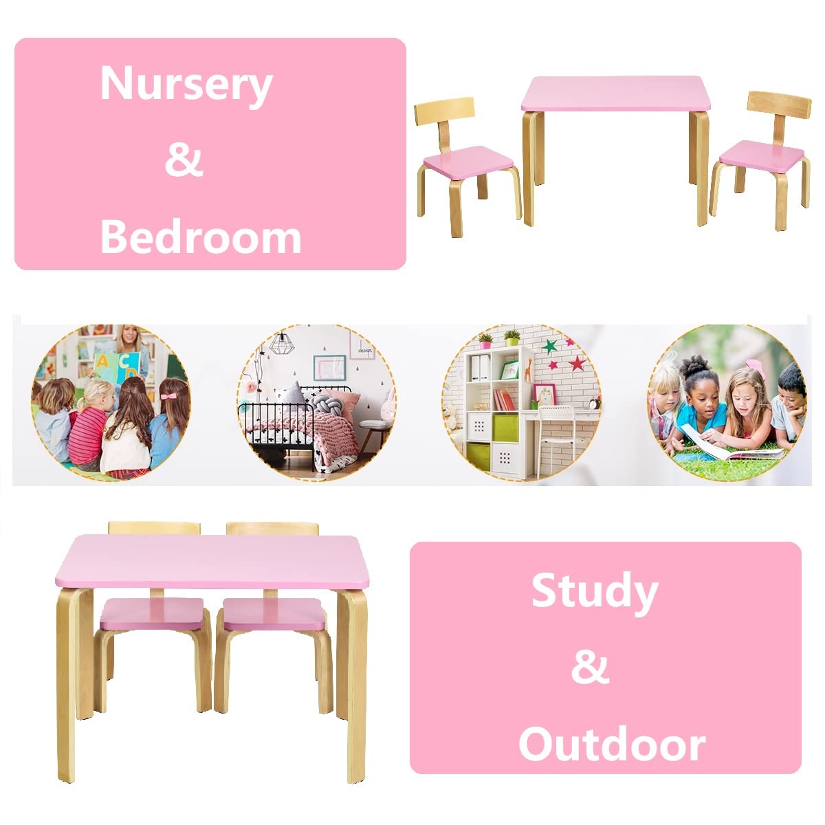 Cameretta Bambina Set Tavolino E 2 Sedie Bambini - Colorato In MDF E Legno, Altezza Bimbi Mobili Bambini Mdf - 4