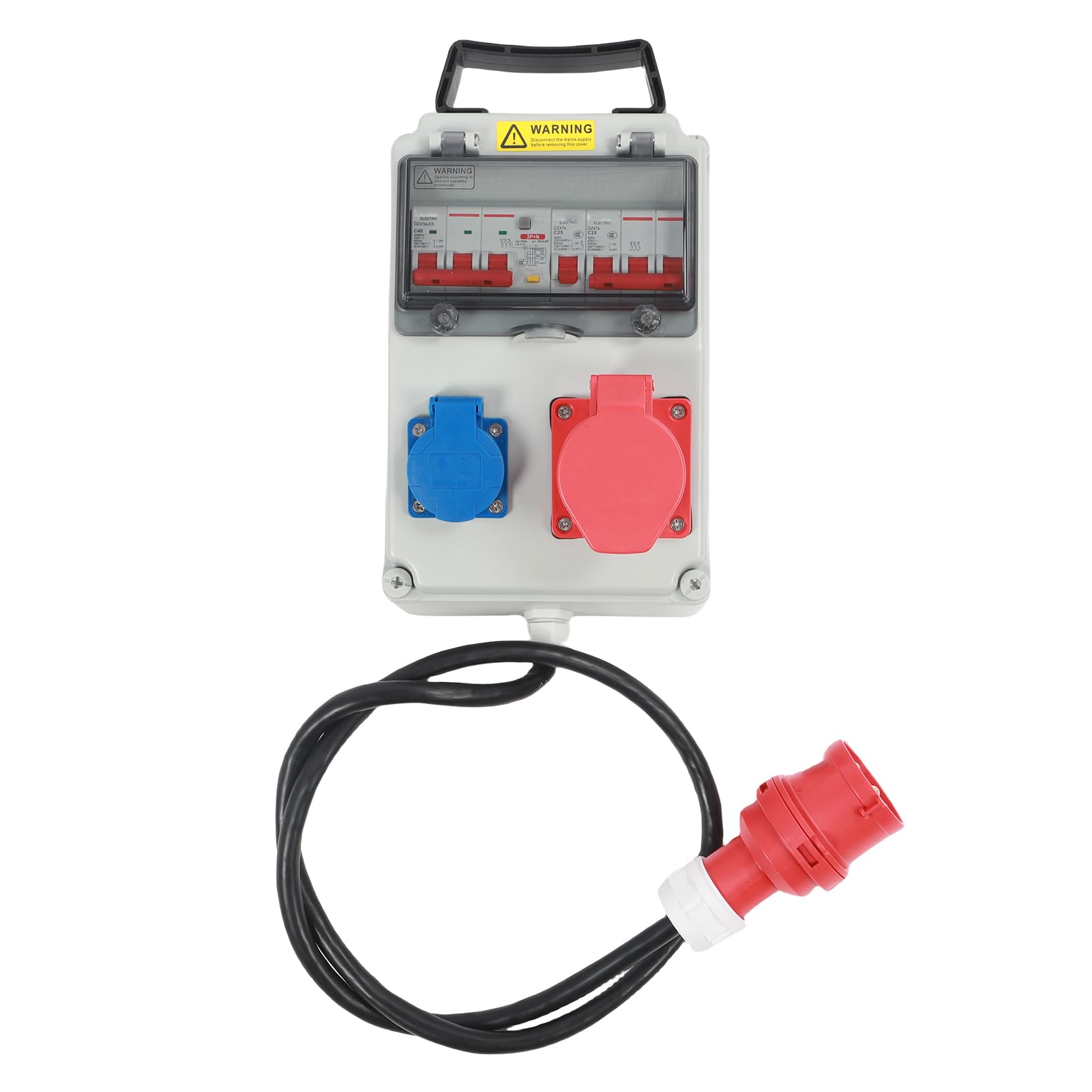 Cocoarm Przemysłowa Puszka Gniazdowa, Puszka Gniazd Elektrycznych do Komputera PC z 5-pinową wodoodporną wtyczką, Zasilacz 3-fazowy, RCD 63A, Gniazda 2x16A z 2 Bolcami, Przenośne Zastosowanie w