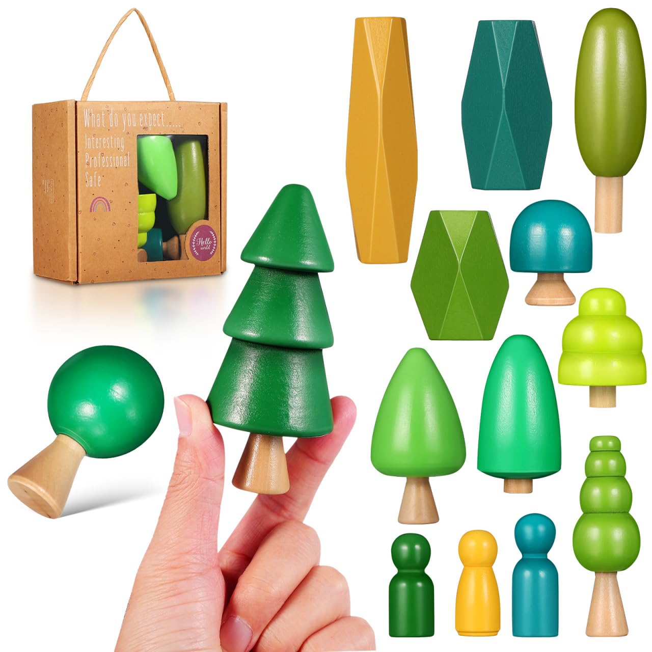 ifundom Mini Wooden Trees Kit Educational Small World Toy for Toddlers Preschool Play 4X2X1In Durable Natural Material Color Recognition
