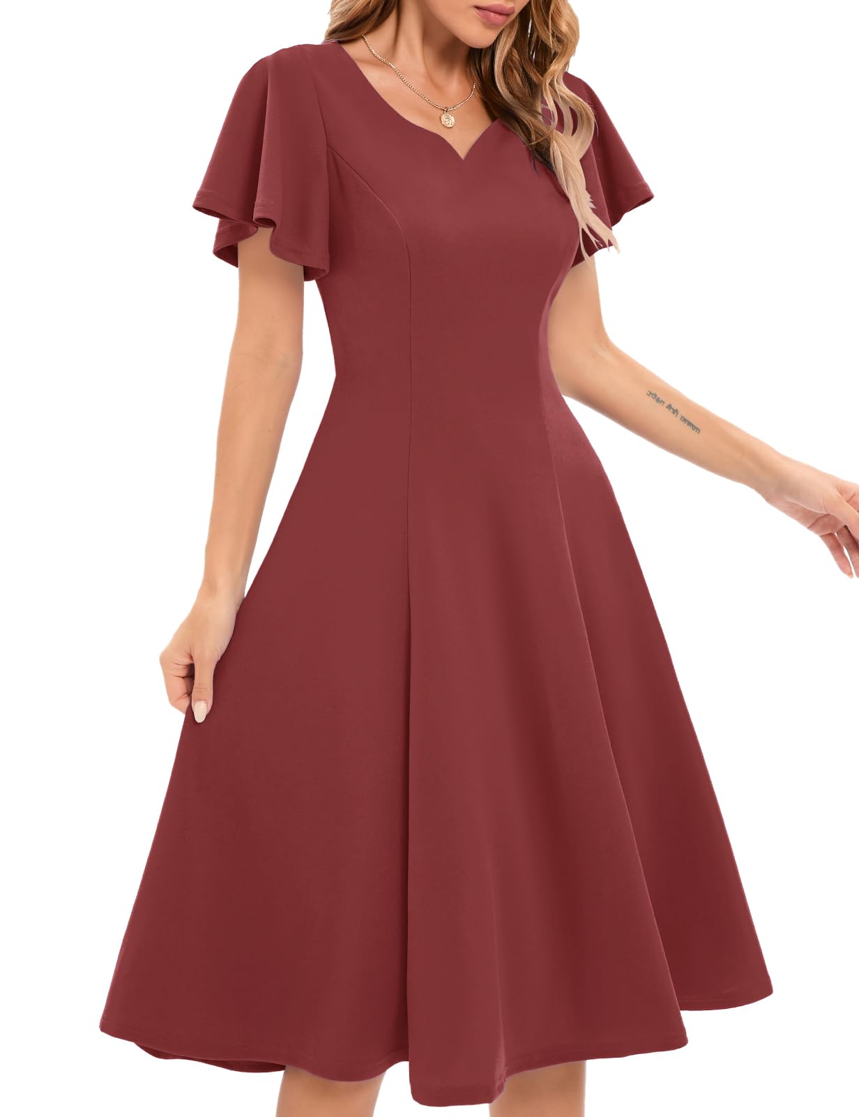 HomRain Wedding Guest Dresses for Women Vintage Short Sleeves Casual Fit and Flare Cocktail Formal Dress for Tea Party