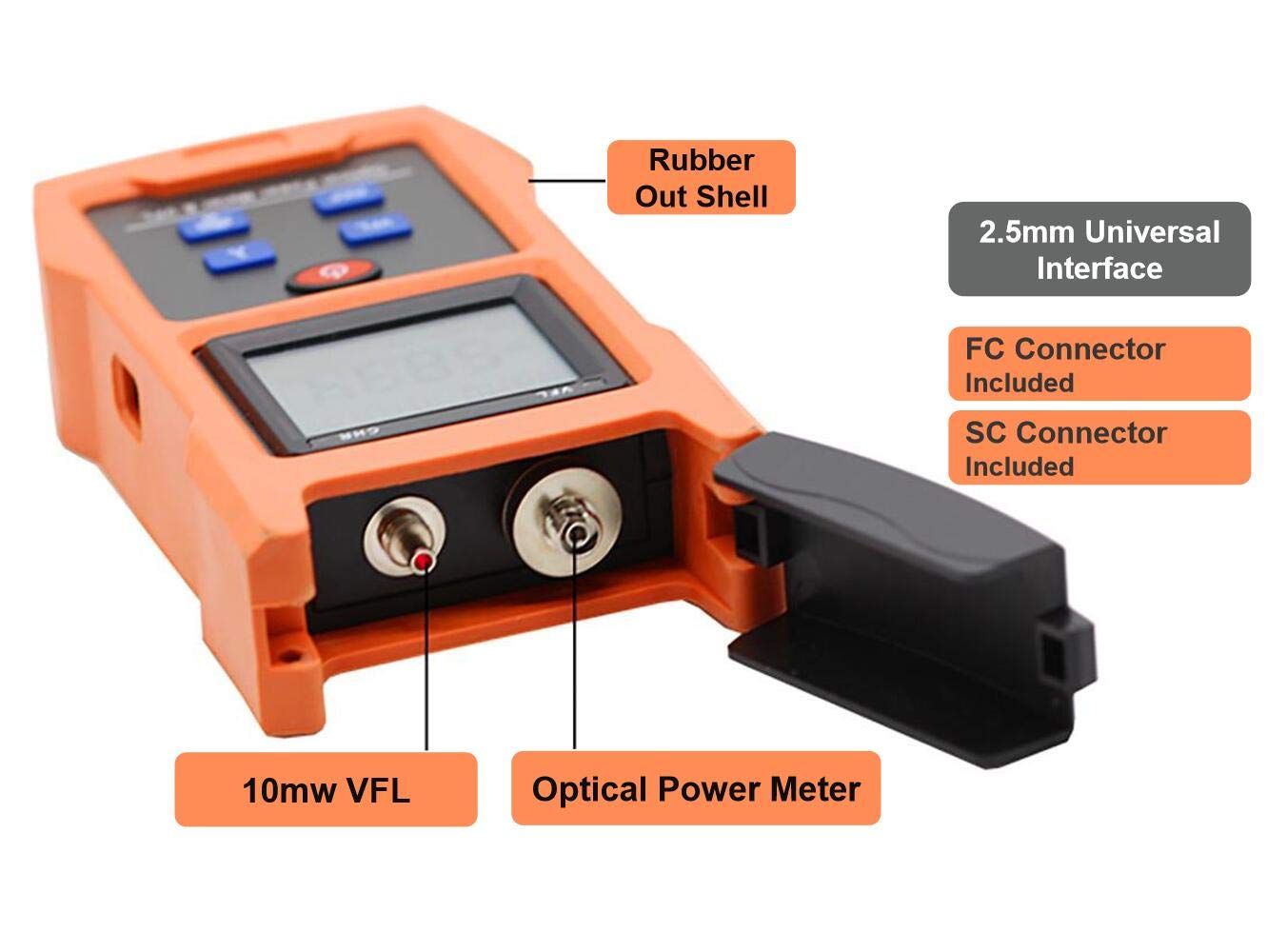 TL563 2-in-1 Fiber Optic Tester — Optical Power Meter -70~+10 dBm & 8-10km VFL Visual Fault Locator, Rechargeable Battery, FC/SC/ST Interface, Portable Fiber Light Meter
