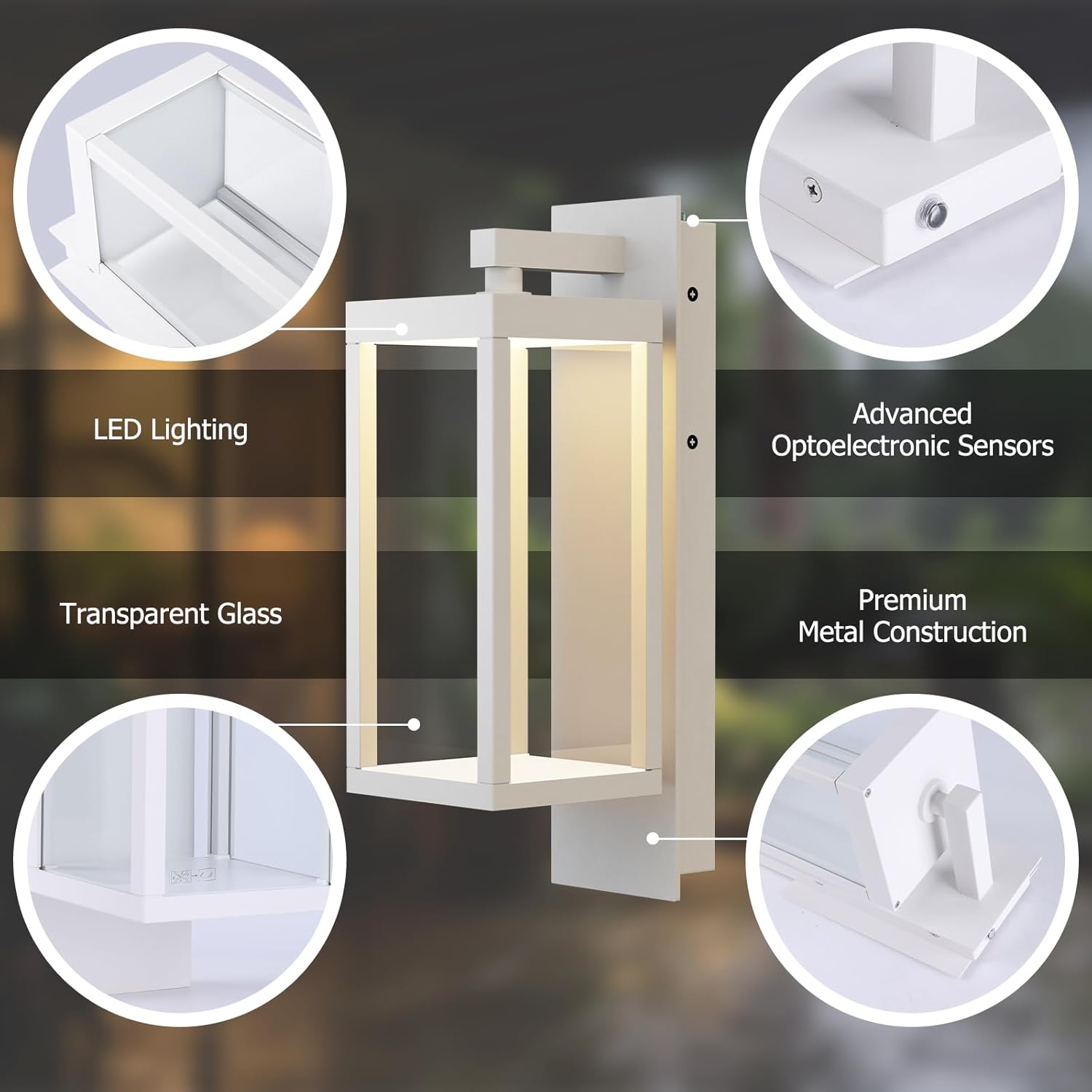 Outdoor Wall Sconce, Dusk to Dawn Outdoor Wall Lights, Waterproof Porch Lanterns Decorative, Anti-Rust Exterior Light in Wood Grain Finish & Black Finish for House Patio Garage Entryway Doorway