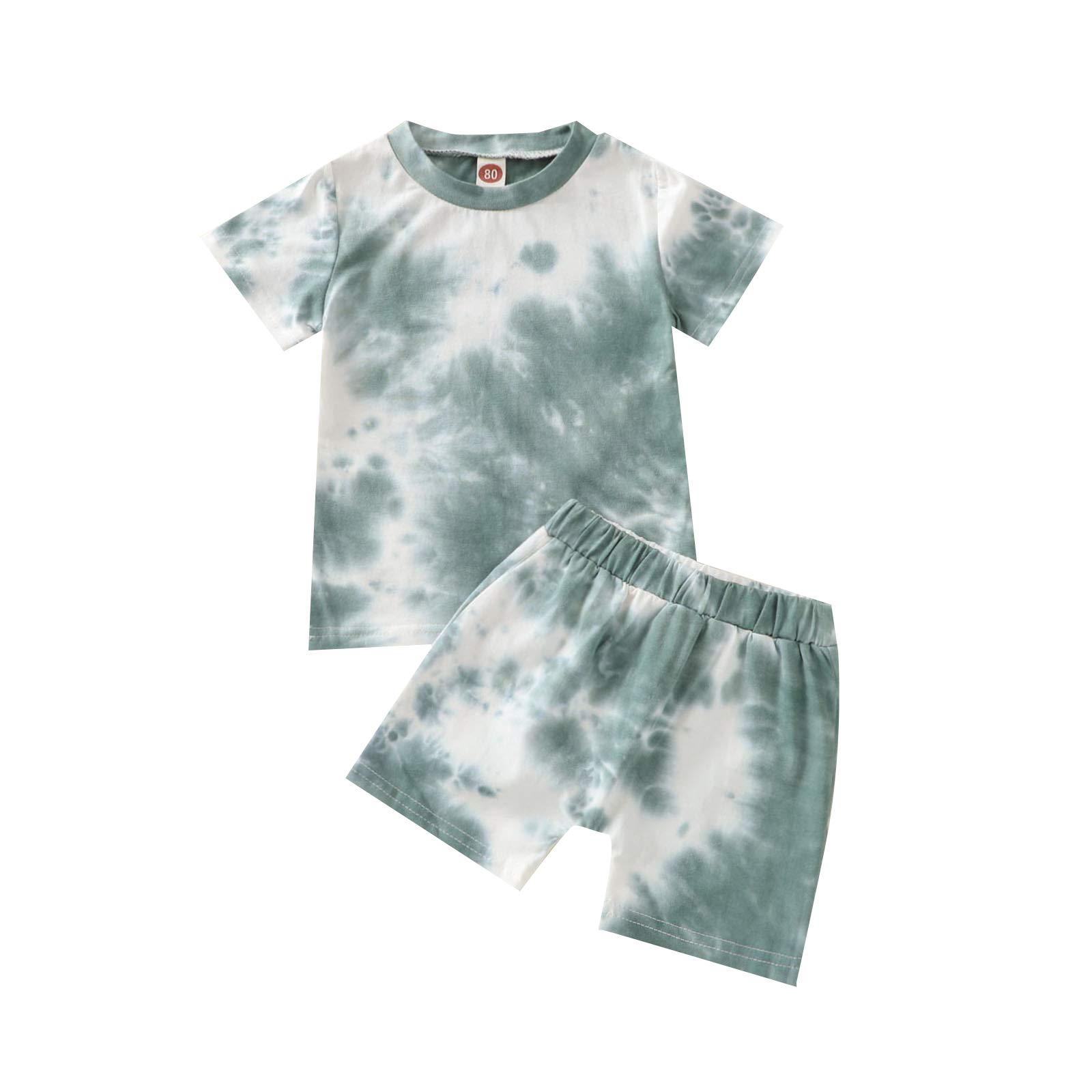 Aruzig Toddler Baby Boys Tie-Dye Outfits Short Sleeve T-Shirt Tops+Short Pants 2Pcs Summer Cotton Clothes Set(Light Green Tie-Dye, 3-4T)