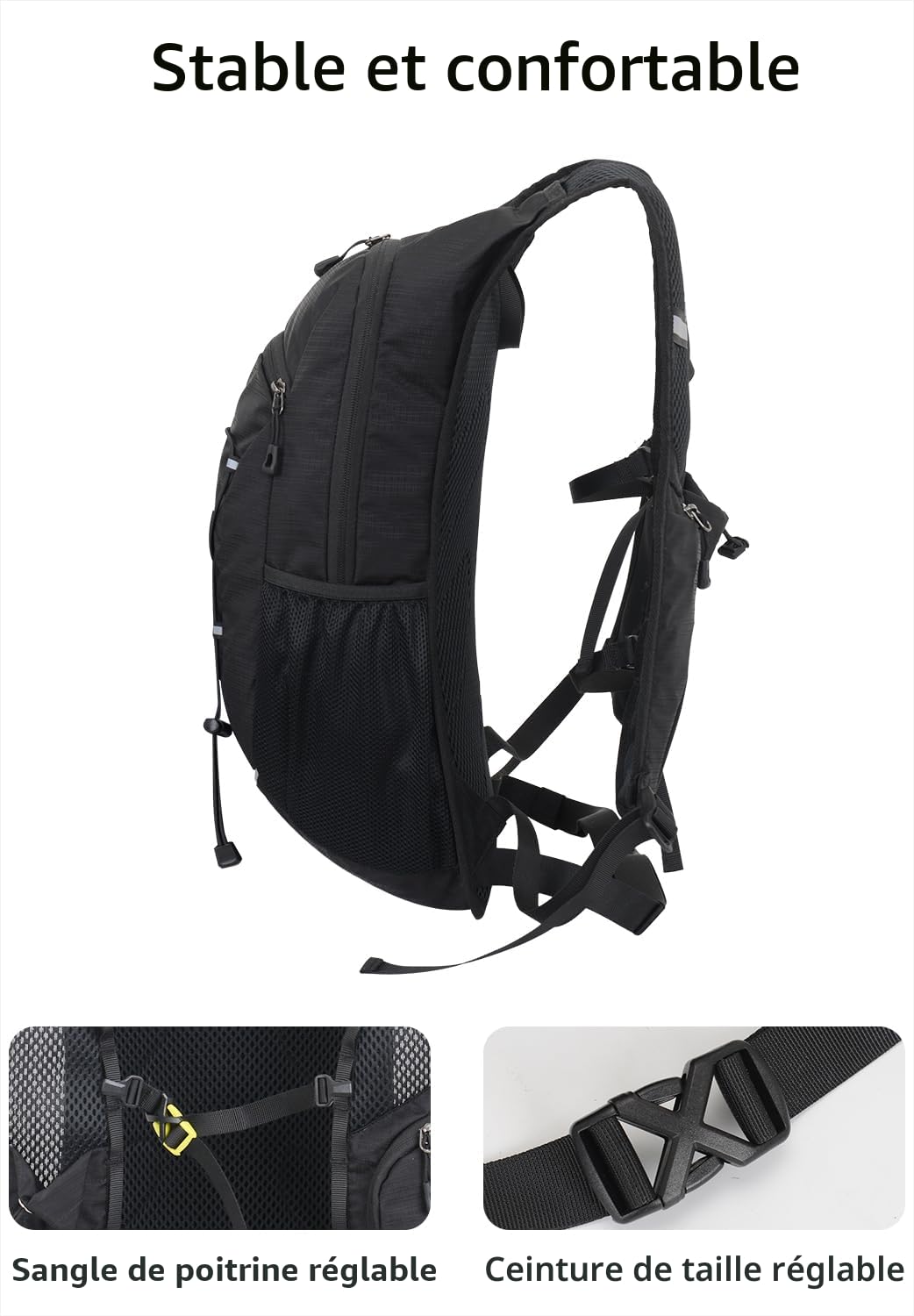 Sac à dos léger de randonnée 15L, petit sac à dos pour vélo, sac d’hydratation, adapté au speedhiking, au VTT, au ski et aux sports de plein air.