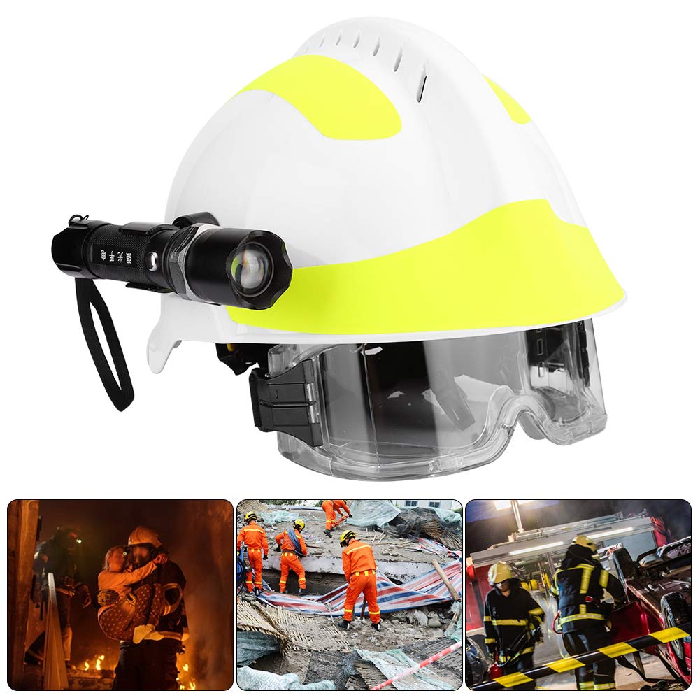 Sicurezza di Salvataggio di Emergenza, Caschi Protettivi per Vigile del Fuoco Anti-impatto Elmetto con Lampada Frontale e Occhiali Protettivi