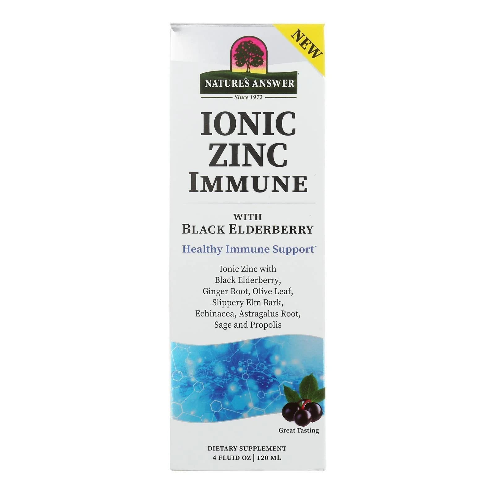 Nature's Answer Ionic Zinc Immune with Black Elderberry 4 oz Extract with Slippery Elm, Echinacea, Astragalus, Sage 160 Servings per Bottle