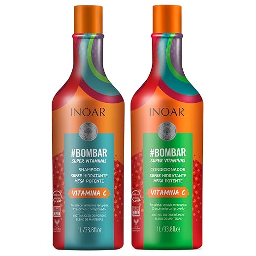 Inoar, Kit #Bombar Super Vitaminas – Shampoo e Condicionador Para Crescimento Acelerado, Fortalecimento Capilar, Redução da Queda e Brilho Intenso, 2x1L