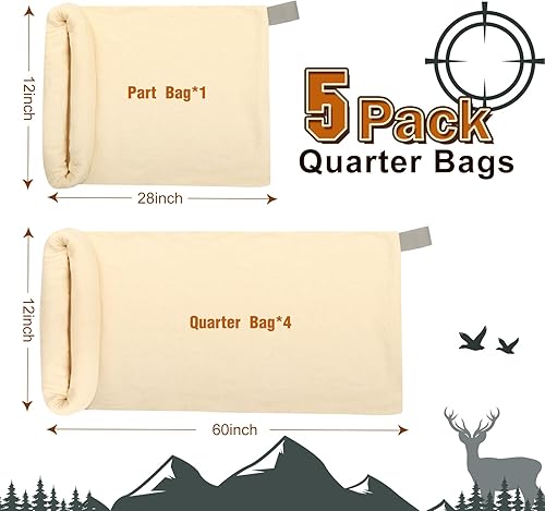 Miniatura 2 de Reusable Elk Game Bags Hunting Meat, 5-Pack Meat Game Bags, Rolled Heavy Duty Quarter Bags, Big Game Bags for Elk, Caribou, Deer