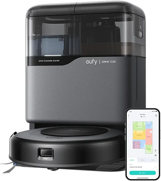 eufy Robot Vacuum Omni C20, Robot Vacuum and Mop Combo, Self Emptying, Auto Mop Washing and Auto Drying for Hands-Free Cleaning, 7000 Pa Powerful Suction, 3.35-Inch Design, All-in-One Statio