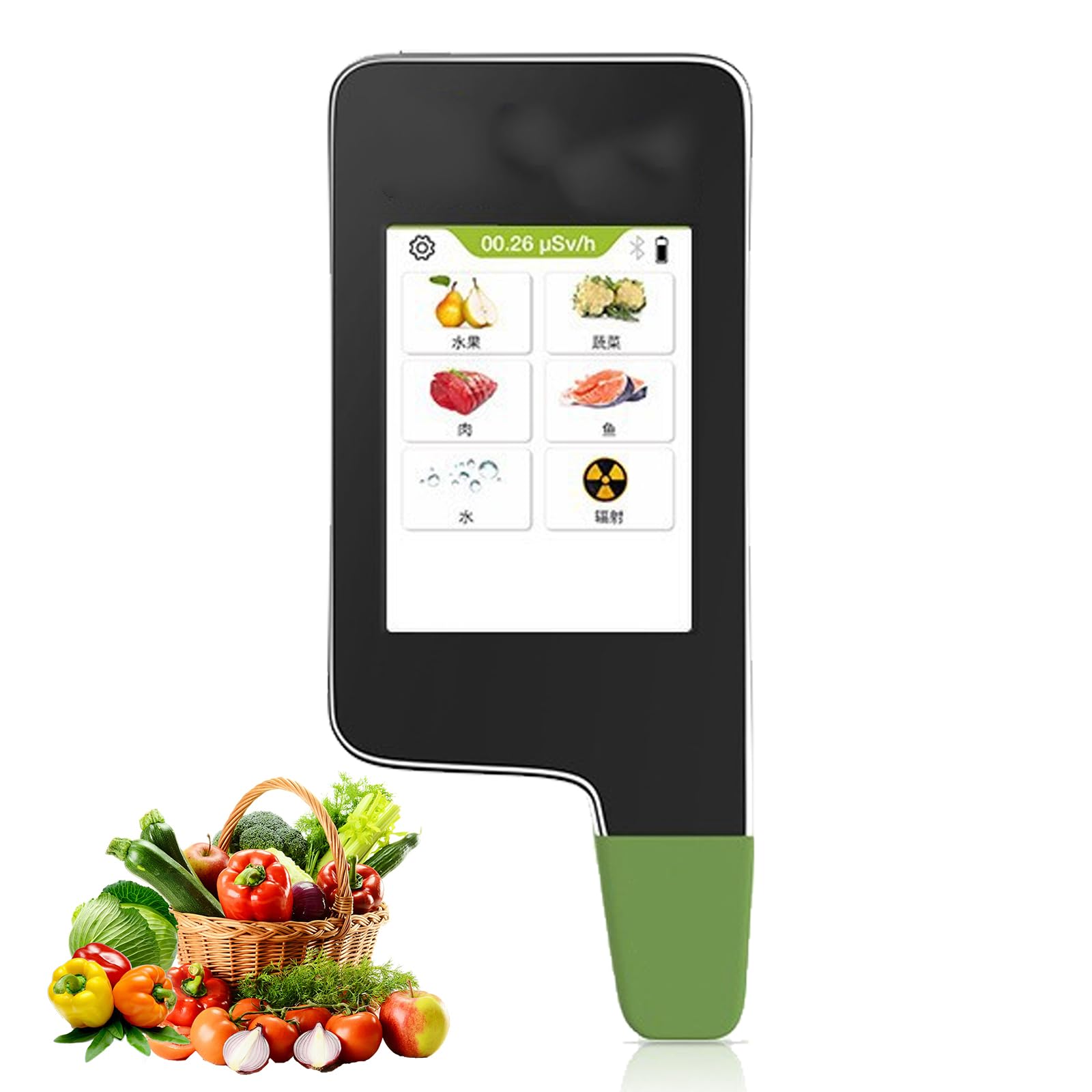 Tester portatile per nitrati alimentari, rilevatore di residui di pesticidi con timer, display a 3 colori e misuratore di radiazioni per frutta, verdura, carne, pesce e acqua