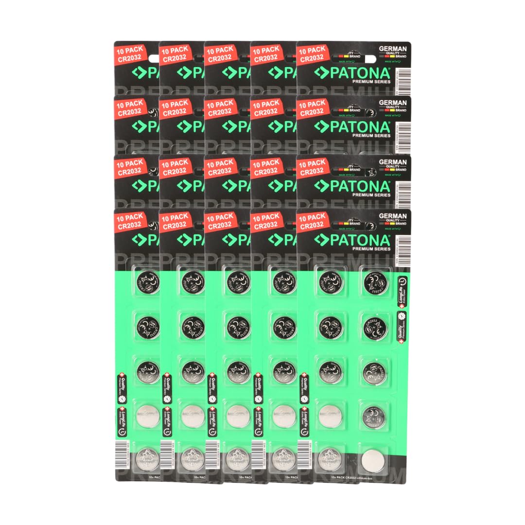PATONA Premium CR2032 - Pilas de litio (3 V, 240 mAh, paquete de 200 unidades (20 x 10 unidades) - Pilas de botón para llaves de coche, mandos a distancia, relojes, rastreadores de fitness, medidores