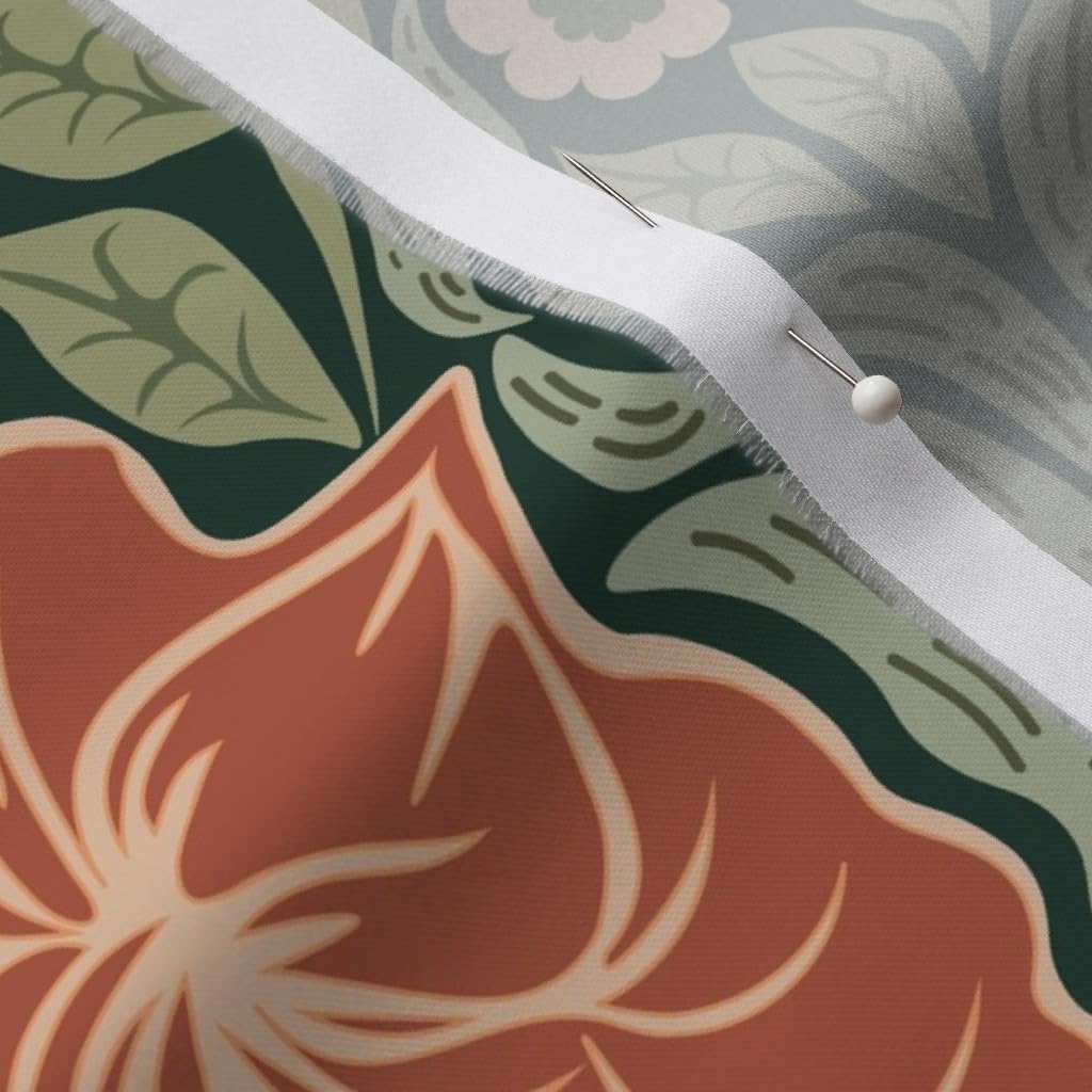 Spoonflower Fabric - Art Nouveau William Morris Antique Coral Green Cottage Arts and Crafts Printed on Organic Cotton Sateen Fabric by The Yard - Sewing Quilting Apparel Home Decor