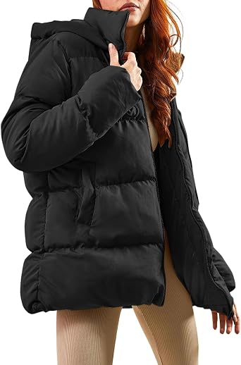 Gihuo Womens Winter Puffer Jacket Oversized Zip Up Long Quilted Coats Lightweight Stand Collar Padded Jackets with Hood